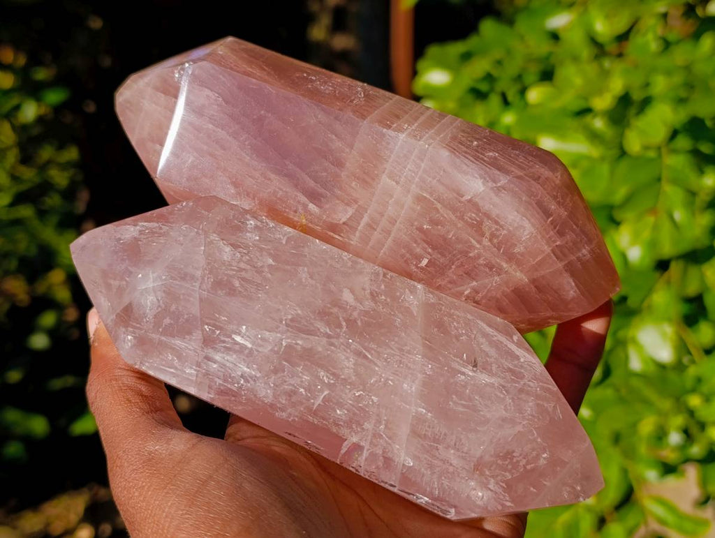 Polished Rose Quartz Double Terminated Points x 2 From Madagascar - Toprock Gemstones and Minerals 