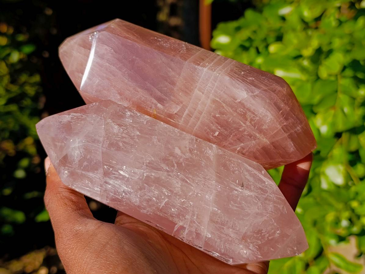 Polished Rose Quartz Double Terminated Points x 2 From Madagascar - Toprock Gemstones and Minerals 