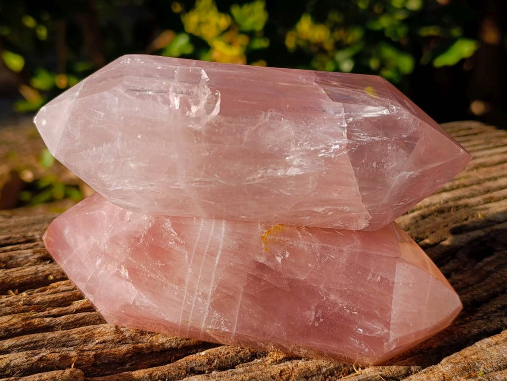 Polished Rose Quartz Double Terminated Points x 2 From Madagascar - Toprock Gemstones and Minerals 