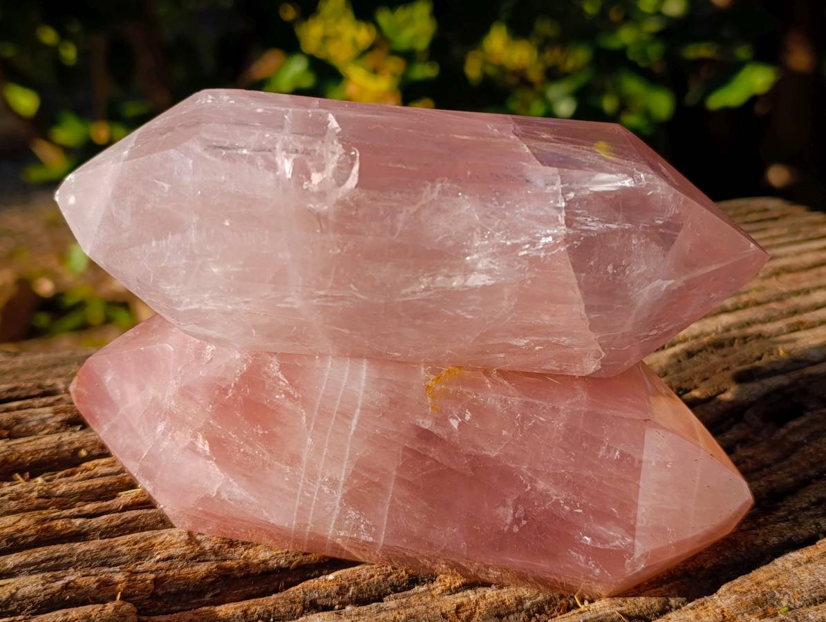 Polished Rose Quartz Double Terminated Points x 2 From Madagascar - Toprock Gemstones and Minerals 