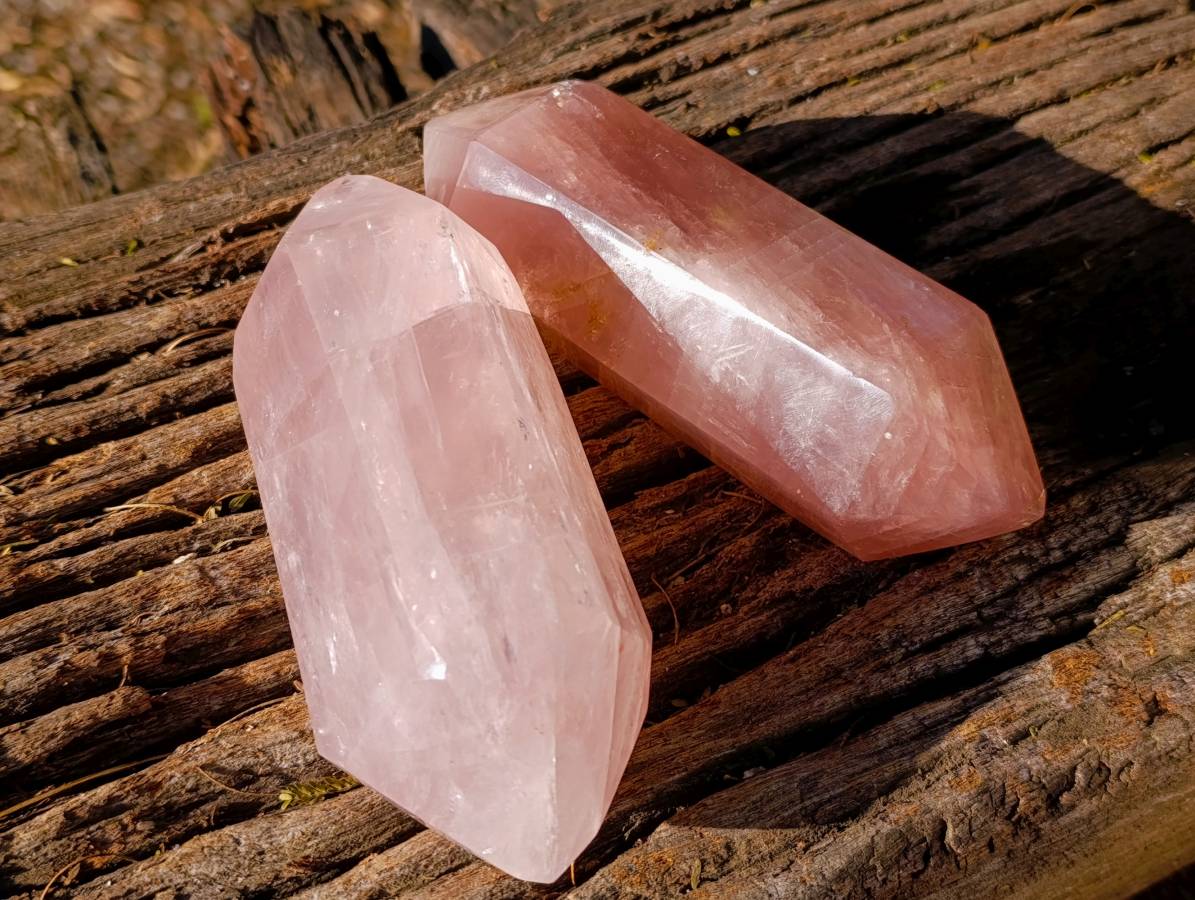 Polished Rose Quartz Double Terminated Points x 2 From Madagascar - Toprock Gemstones and Minerals 