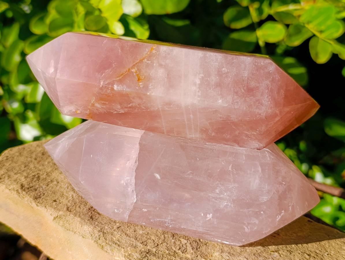 Polished Rose Quartz Double Terminated Points x 2 From Madagascar - Toprock Gemstones and Minerals 