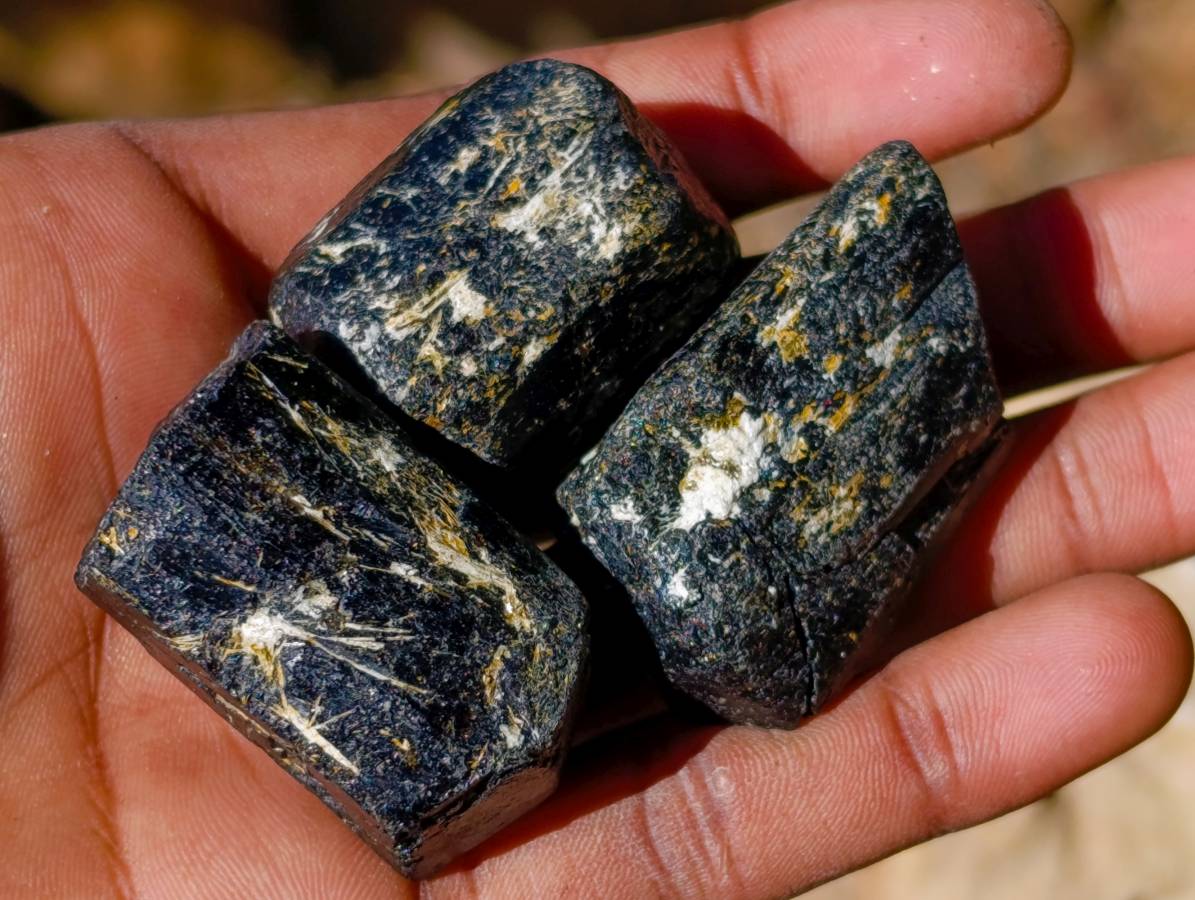 Natural Black Tourmaline Double Terminated Crystals x 38 From Zimbabwe - Toprock Gemstones and Minerals 