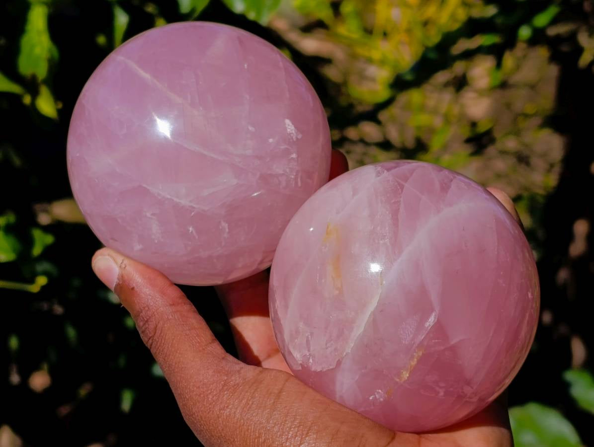 Polished Star Gemmy Rose Quartz Spheres x 2 From Madagascar - Toprock Gemstones and Minerals 
