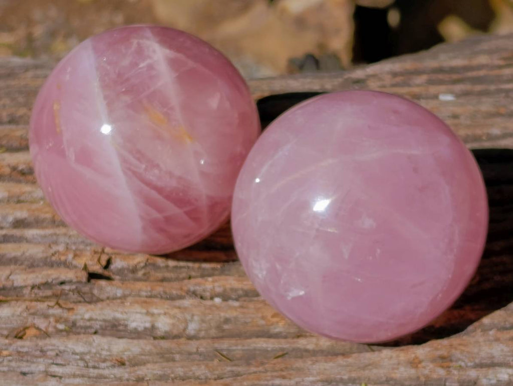 Polished Star Gemmy Rose Quartz Spheres x 2 From Madagascar - Toprock Gemstones and Minerals 