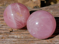 Polished Star Gemmy Rose Quartz Spheres x 2 From Madagascar