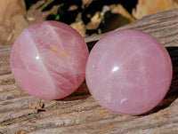 Polished Star Gemmy Rose Quartz Spheres x 2 From Madagascar