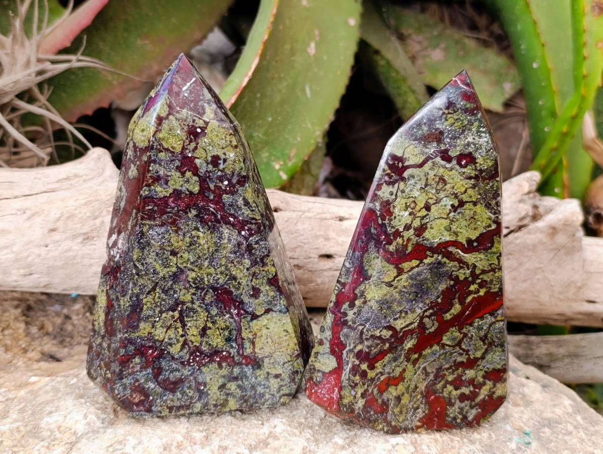 Natural Bastite Dragon Bloodstone Points x 2 From South Africa - Toprock Gemstones and Minerals 