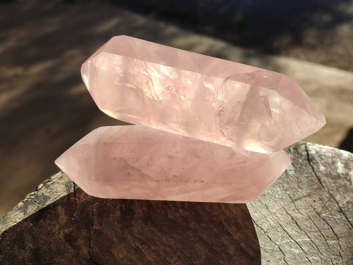 Polished Double Terminated Rose Quartz Points x 6 Madagascar - Toprock Gemstones and Minerals 