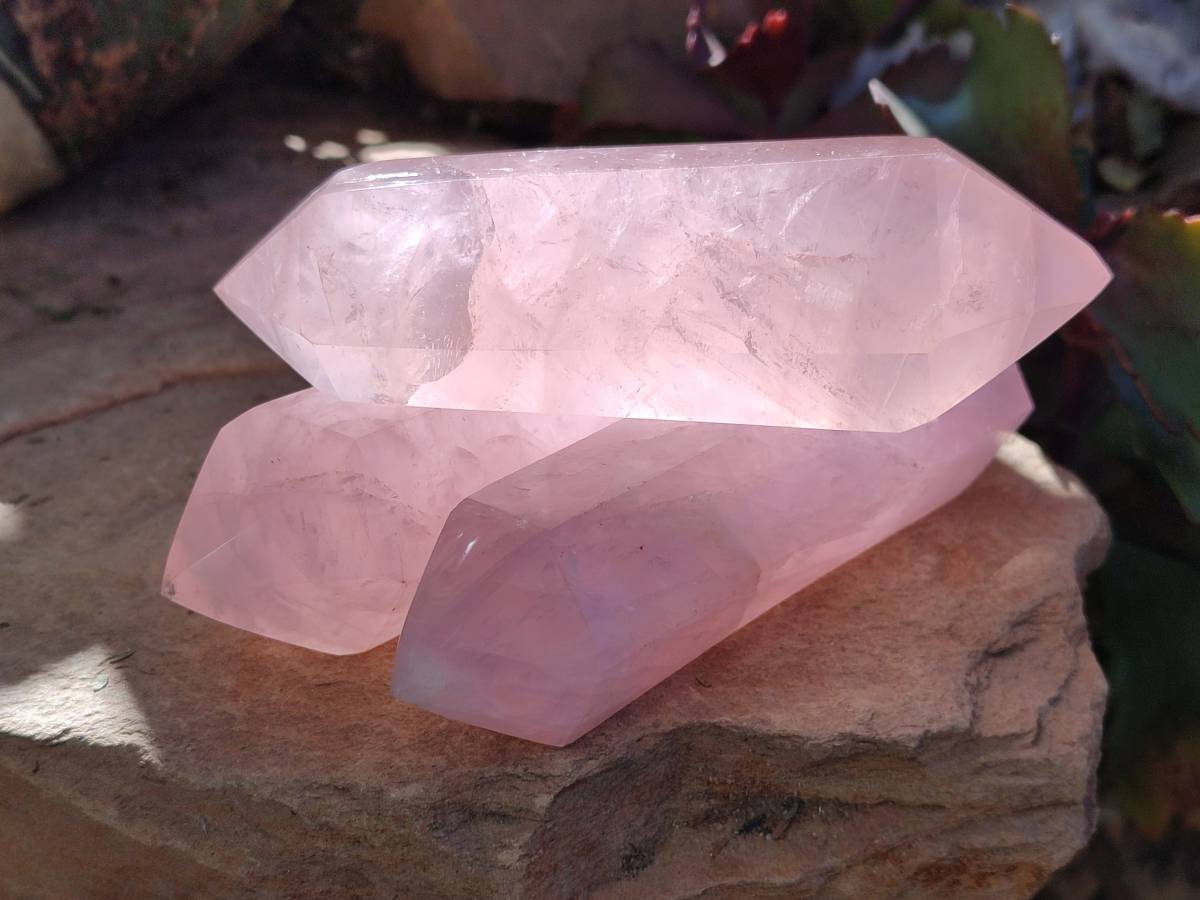 Polished Double Terminated Rose Quartz Points x 6 Madagascar - Toprock Gemstones and Minerals 