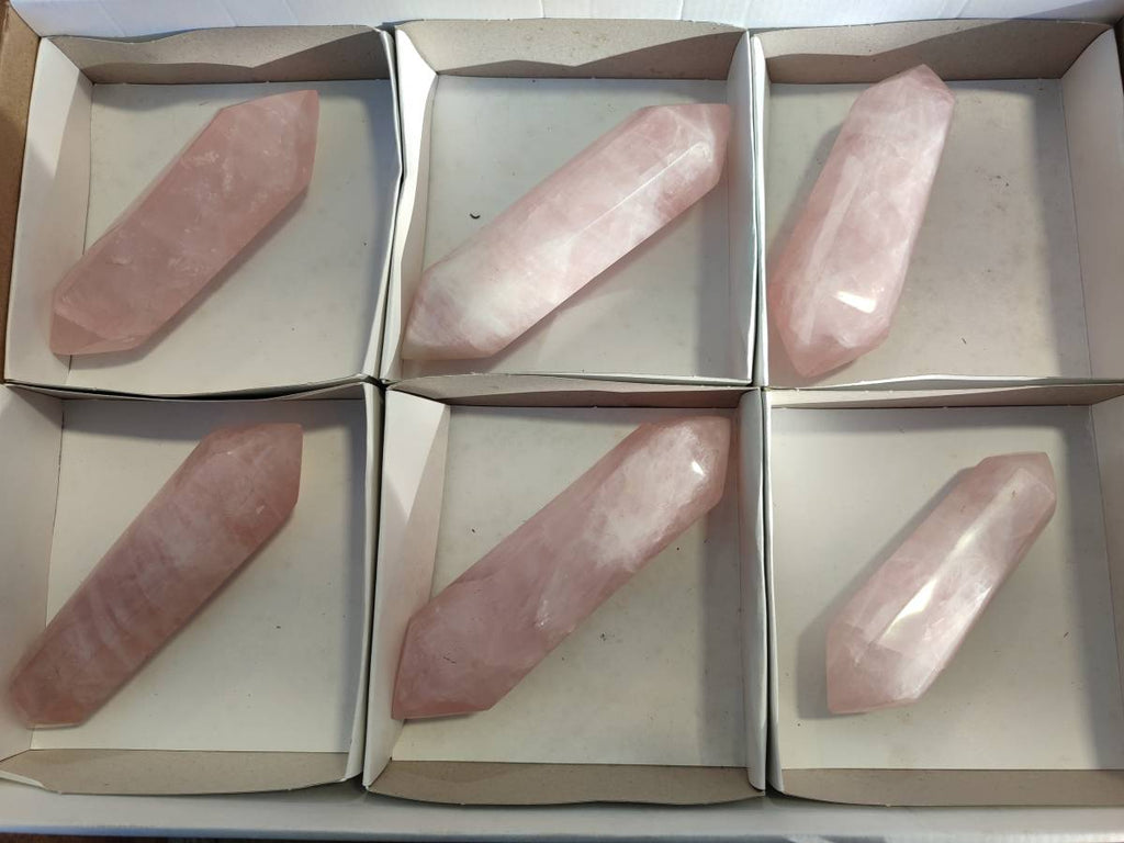 Polished Double Terminated Rose Quartz Points x 6 Madagascar - Toprock Gemstones and Minerals 