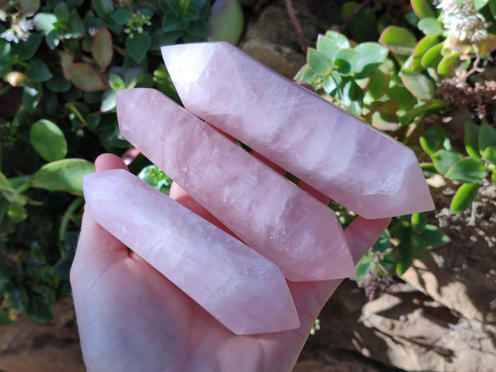 Polished Double Terminated Rose Quartz Points x 6 Madagascar - Toprock Gemstones and Minerals 