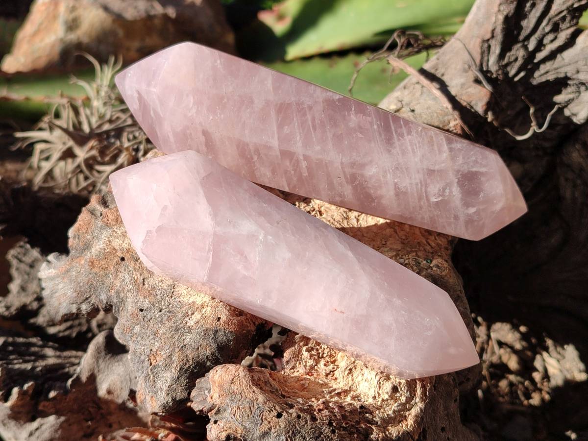 Polished Double Terminated Rose Quartz Points x 6 Madagascar - Toprock Gemstones and Minerals 