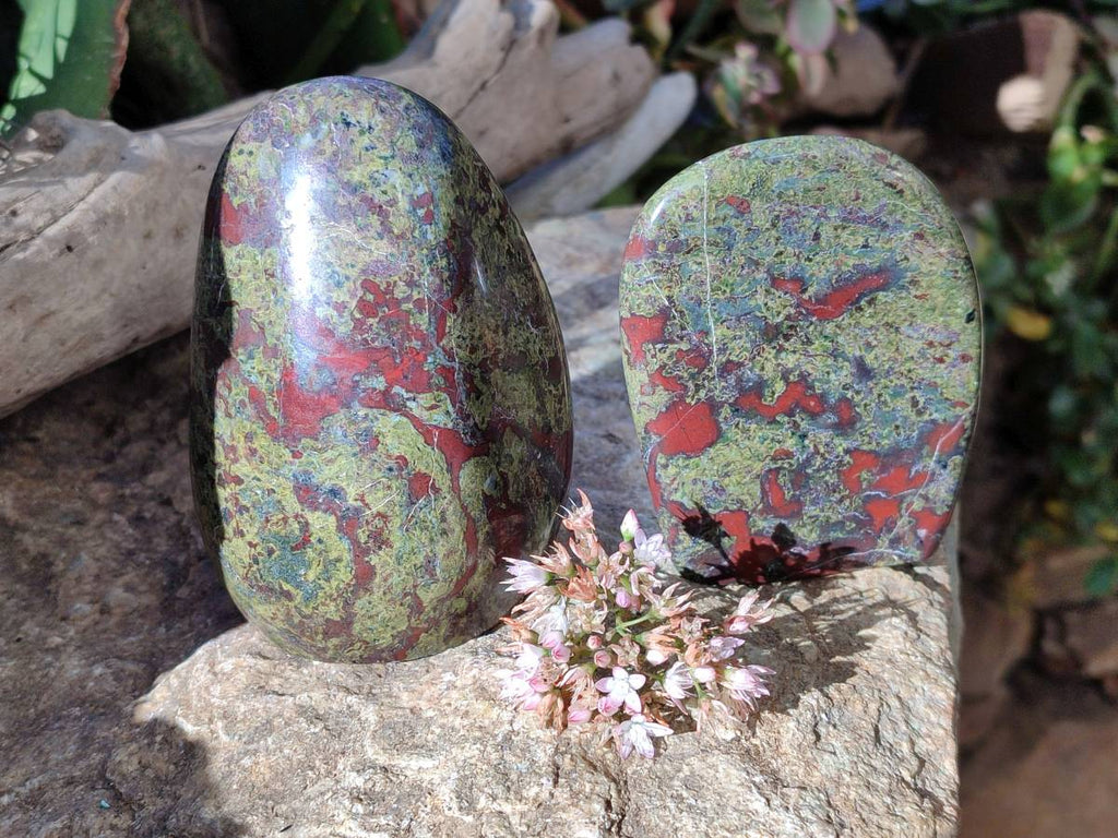 Polished Bastite Dragons Blood Standing Free Forms x 2 From Tshipise, South Africa - Toprock Gemstones and Minerals 