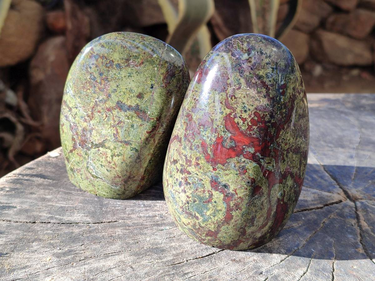 Polished Bastite Dragons Blood Standing Free Forms x 2 From Tshipise, South Africa - Toprock Gemstones and Minerals 