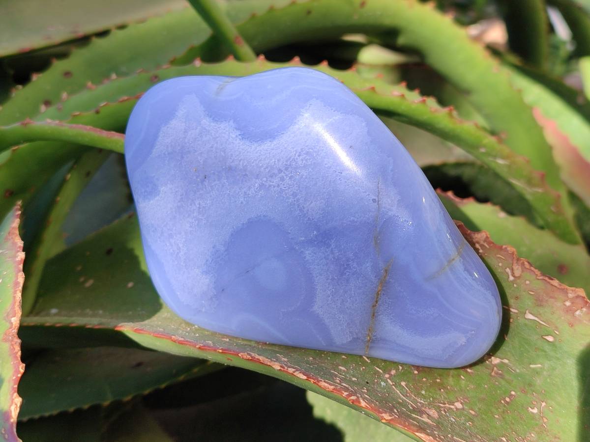 Polished Blue Lace Agate Tumbled Stones x 6 From Malawi - Toprock Gemstones and Minerals 