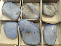 Polished Blue Lace Agate Tumbled Stones x 6 From Malawi