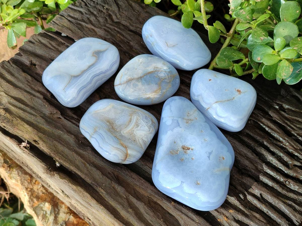 Polished Blue Lace Agate Tumbled Stones x 6 From Malawi - Toprock Gemstones and Minerals 