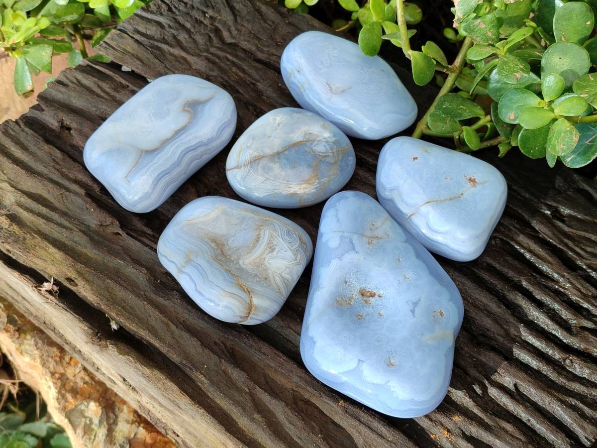 Polished Blue Lace Agate Tumbled Stones x 6 From Malawi - Toprock Gemstones and Minerals 
