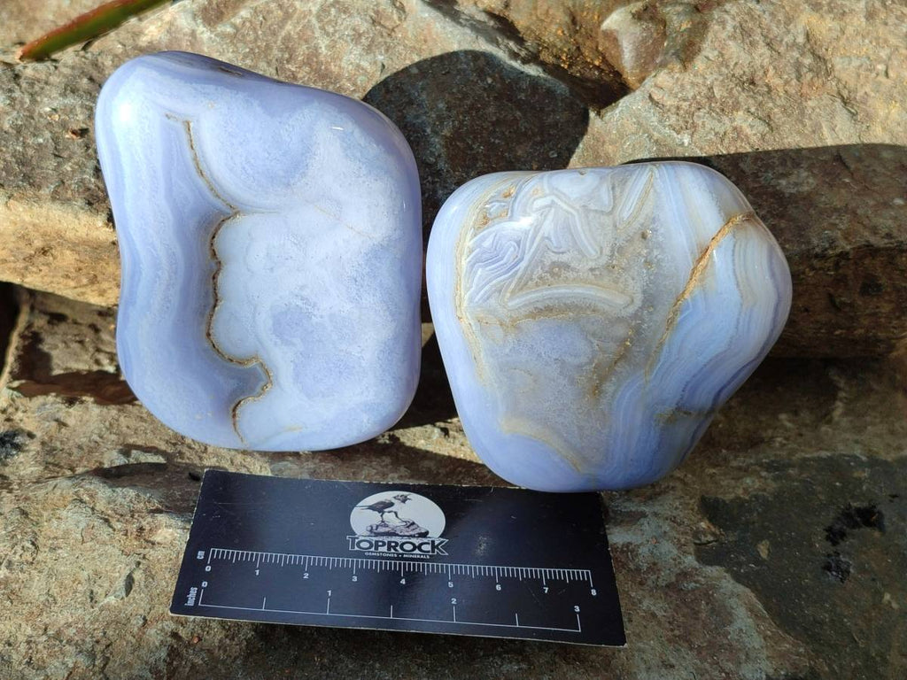 Polished Blue Lace Agate Tumbled Stones x 6 From Malawi - Toprock Gemstones and Minerals 