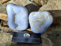 Polished Blue Lace Agate Tumbled Stones x 6 From Malawi
