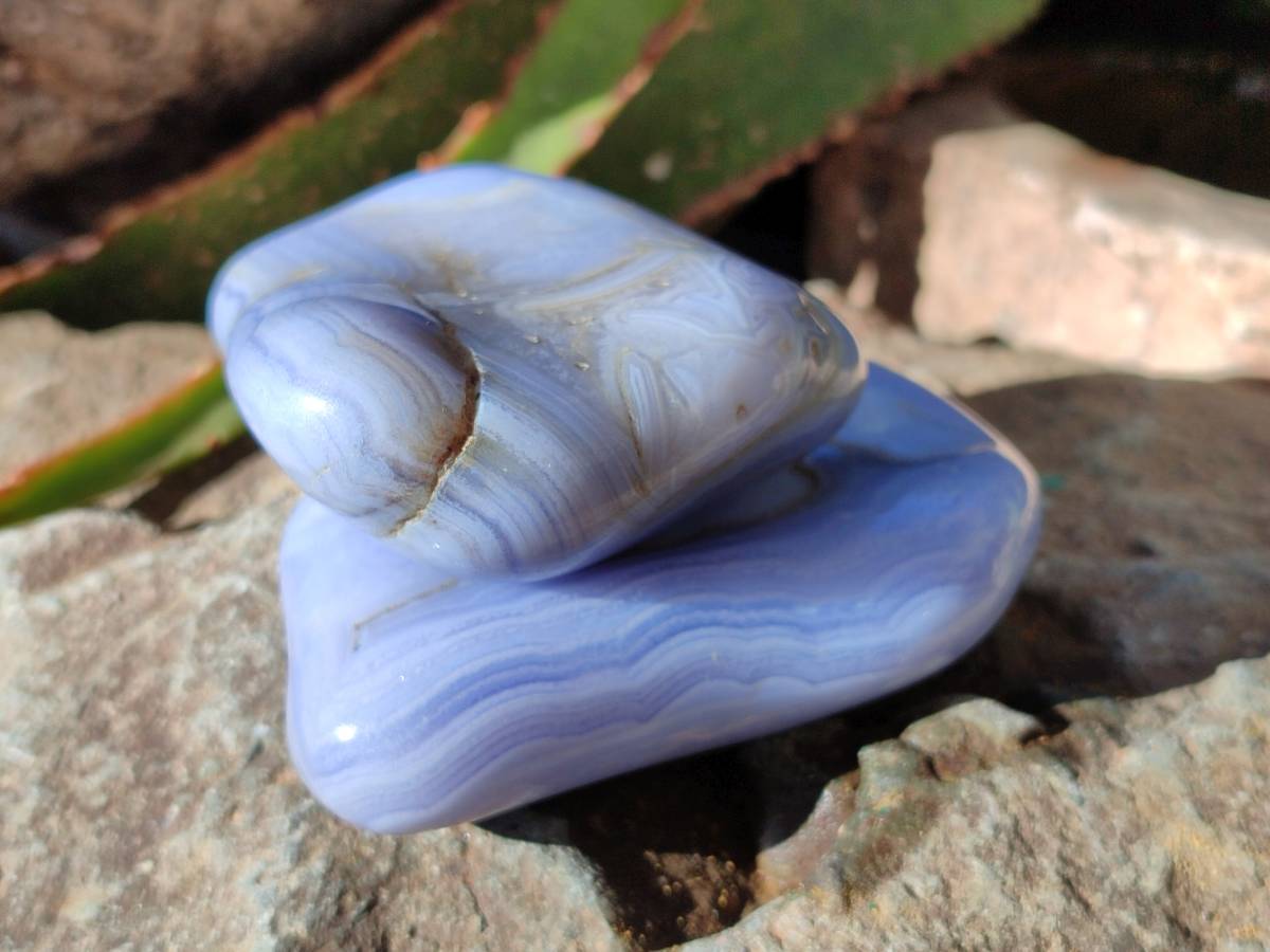Polished Blue Lace Agate Tumbled Stones x 6 From Malawi - Toprock Gemstones and Minerals 