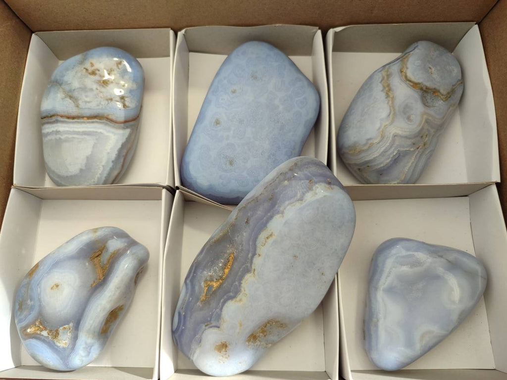 Polished Large Blue Lace Agate Free Forms x 6 From Nsanje, Malawi - Toprock Gemstones and Minerals 