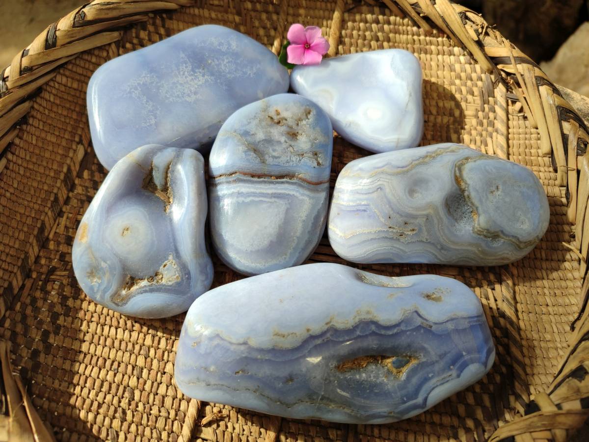 Polished Large Blue Lace Agate Free Forms x 6 From Nsanje, Malawi - Toprock Gemstones and Minerals 