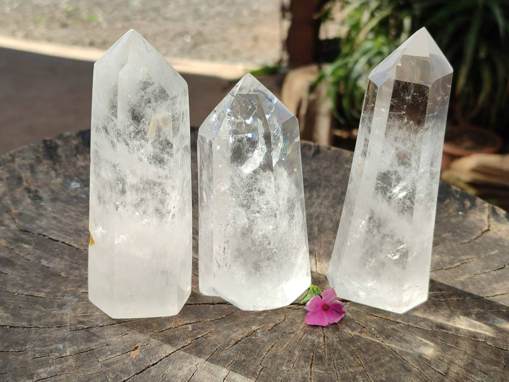 Polished Rainbow Veil Quartz Crystals x 3 From Madagascar - Toprock Gemstones and Minerals 
