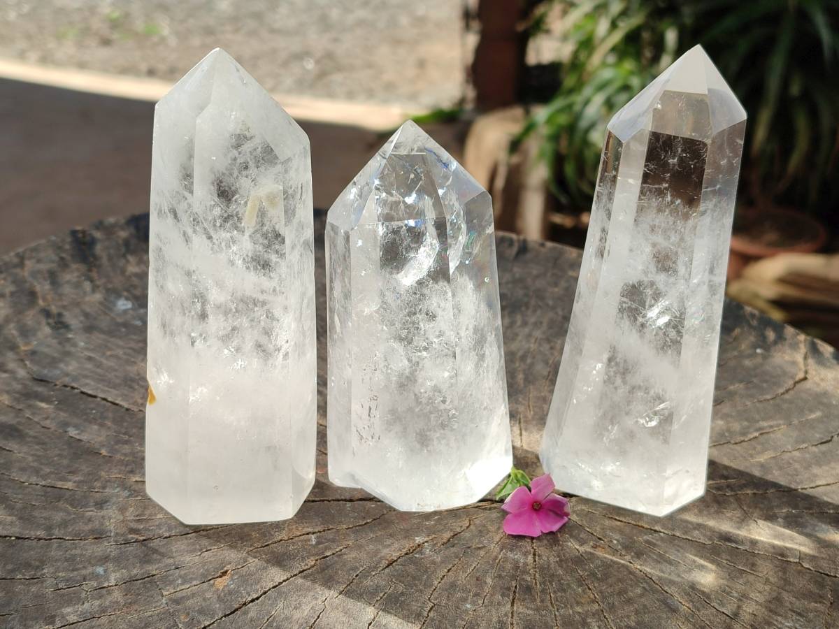 Polished Rainbow Veil Quartz Crystals x 3 From Madagascar - Toprock Gemstones and Minerals 