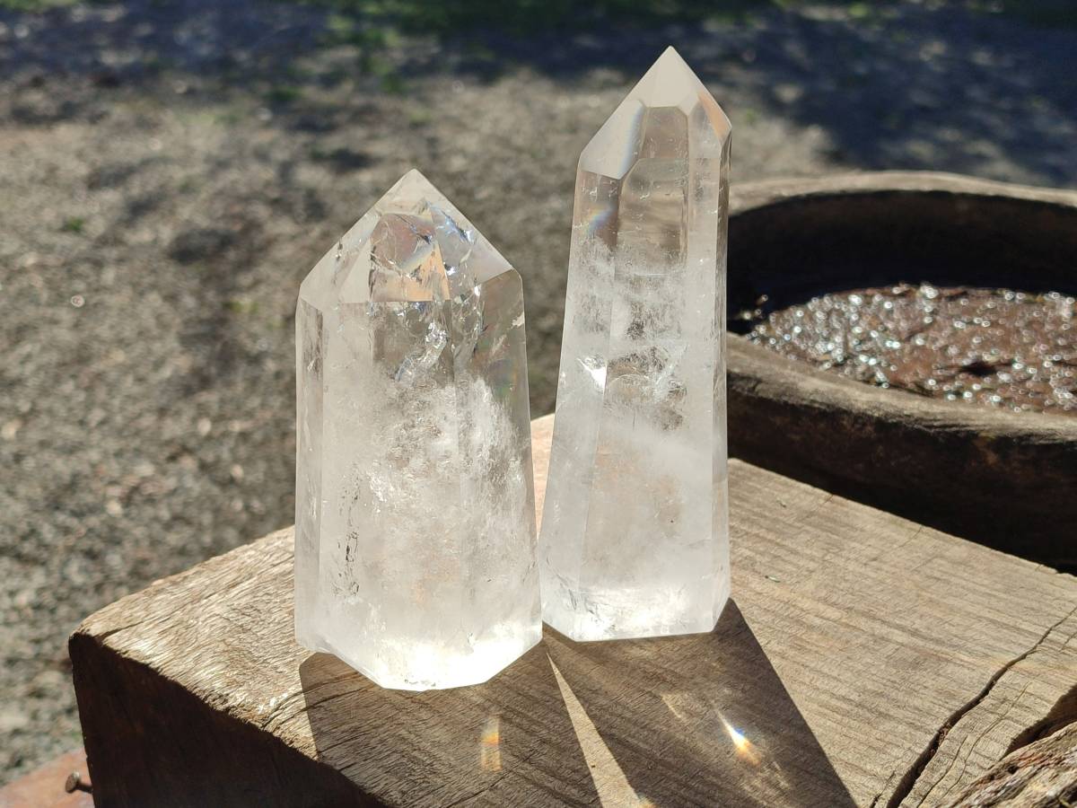 Polished Rainbow Veil Quartz Crystals x 3 From Madagascar - Toprock Gemstones and Minerals 