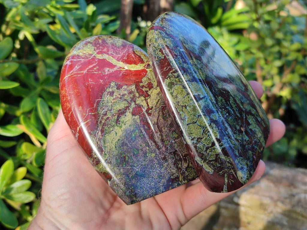 Polished Bastite Dragons Blood Stone Standing Free Forms x 2 From Tshipise, South Africa - Toprock Gemstones and Minerals 