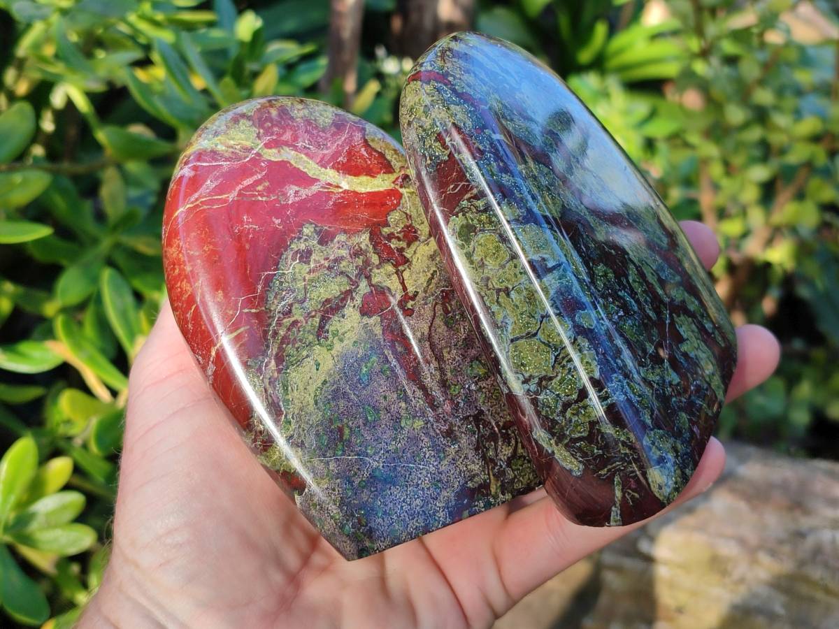 Polished Bastite Dragons Blood Stone Standing Free Forms x 2 From Tshipise, South Africa - Toprock Gemstones and Minerals 