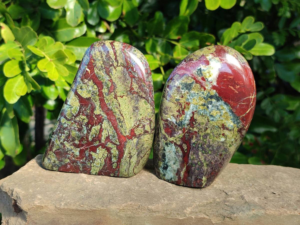 Polished Bastite Dragons Blood Stone Standing Free Forms x 2 From Tshipise, South Africa - Toprock Gemstones and Minerals 