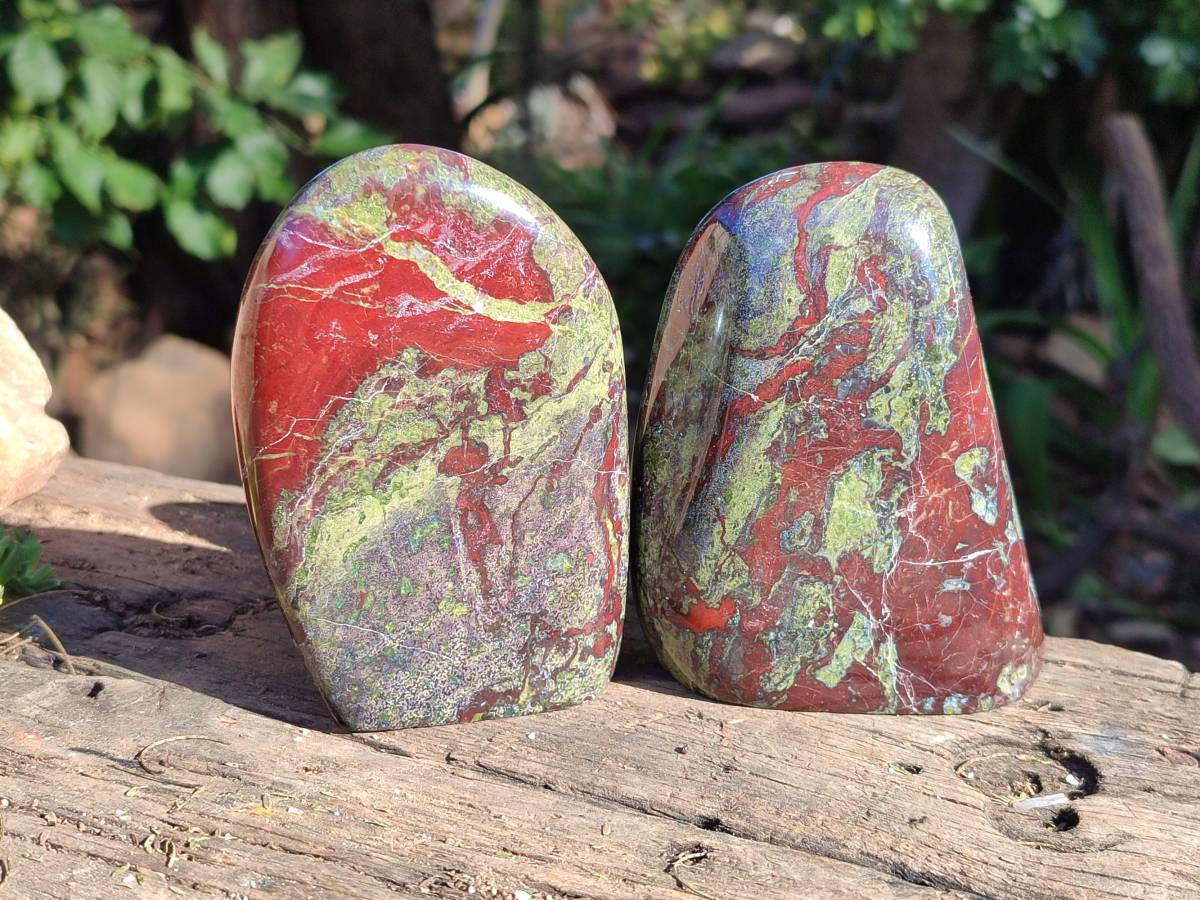 Polished Bastite Dragons Blood Stone Standing Free Forms x 2 From Tshipise, South Africa - Toprock Gemstones and Minerals 