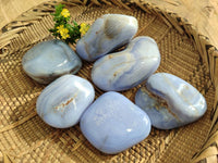 Polished Large Blue Lace Agate Tumbled Stones x 6 From Nsanje, Malawi