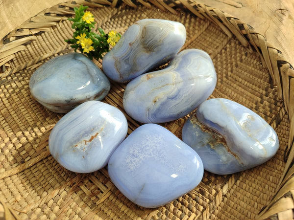 Polished Large Blue Lace Agate Tumbled Stones x 6 From Nsanje, Malawi