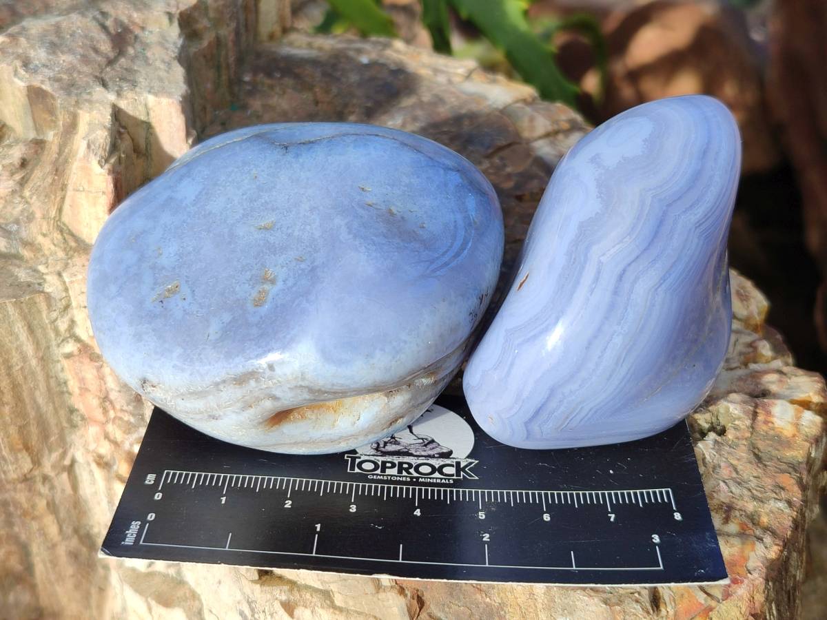 Polished Large Blue Lace Agate Tumbled Stones x 6 From Nsanje, Malawi - Toprock Gemstones and Minerals 