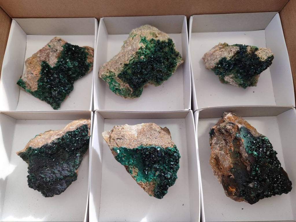 Natural Super Rare Crystalline Malachite on Dolomite Matrix Specimens x 6 From Tenke Fungurume, Congo - Toprock Gemstones and Minerals 