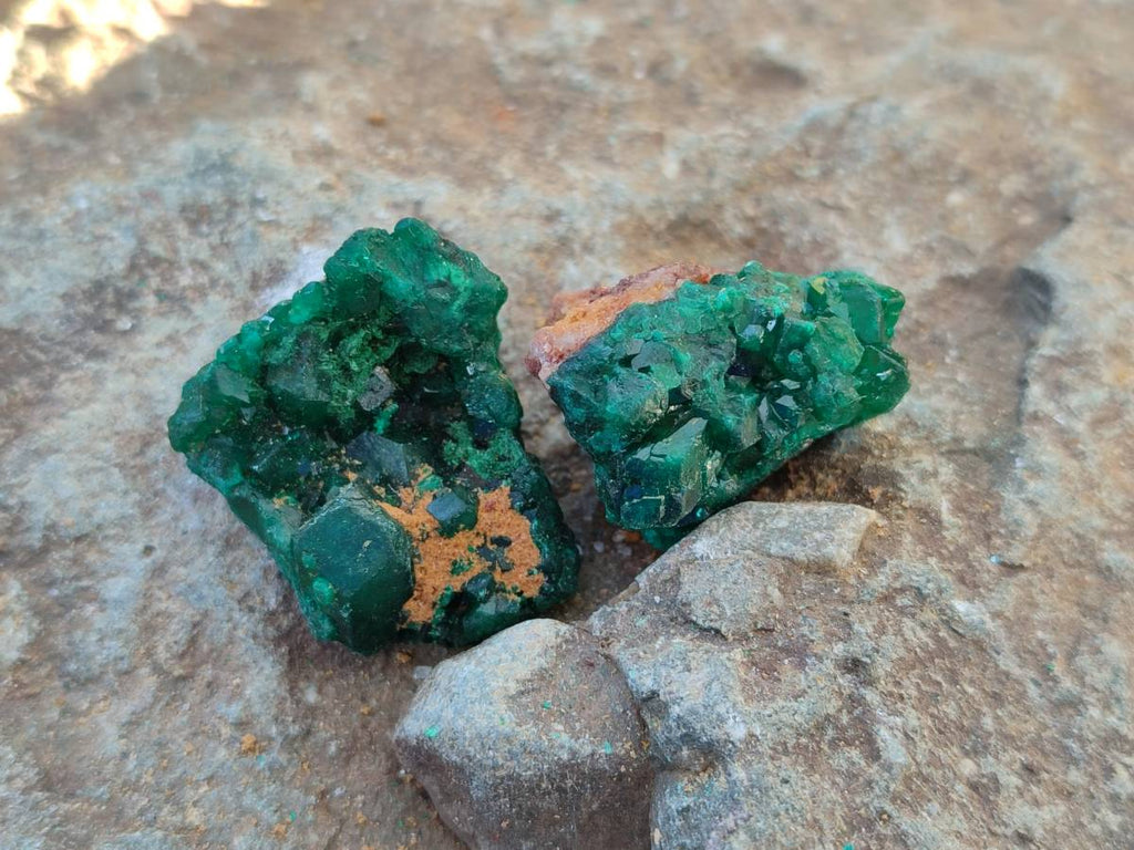 Natural Small Dioptase and Crystalline Malachite on Dolomite Matrix Specimens x 22 From Likasi, Congo - Toprock Gemstones and Minerals 
