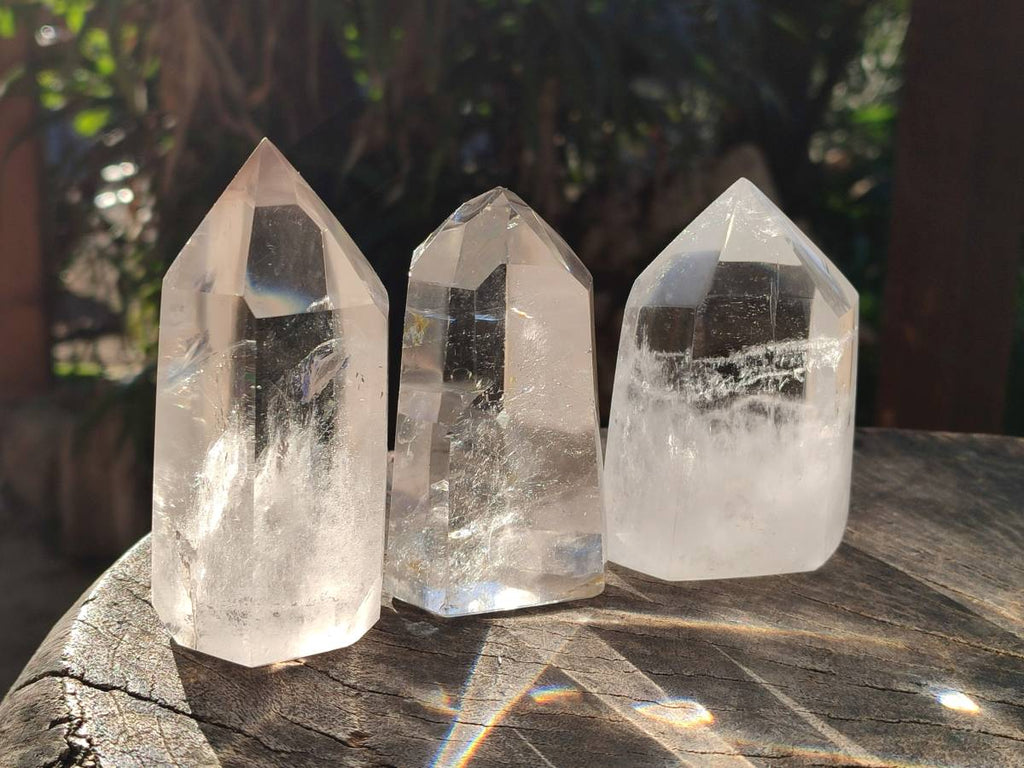 Polished Rainbow Veil Clear Quartz Crystals x 6 From Madagascar - Toprock Gemstones and Minerals 