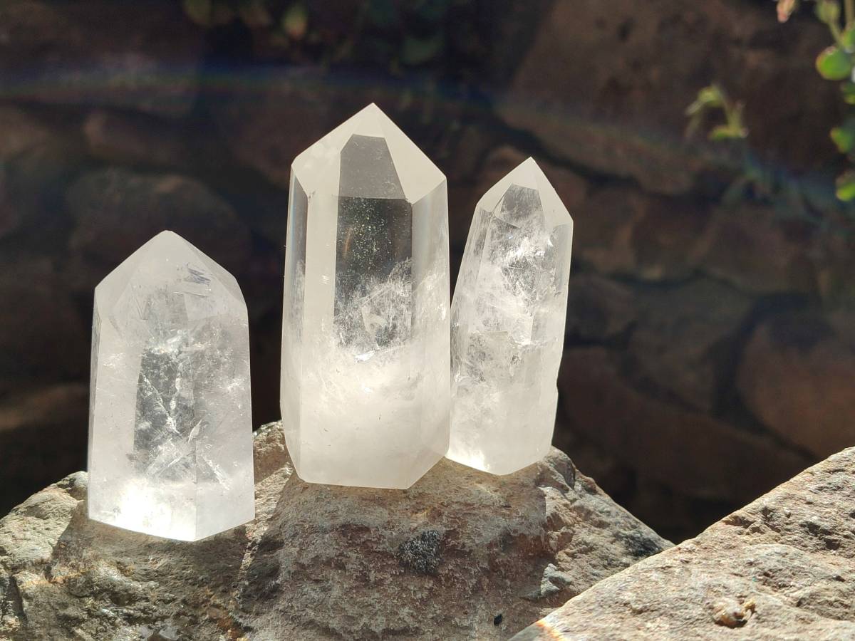 Polished Rainbow Veil Clear Quartz Crystals x 6 From Madagascar - Toprock Gemstones and Minerals 