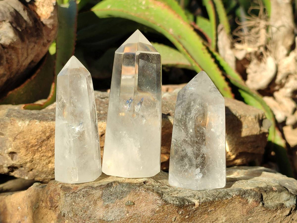 Polished Rainbow Veil Clear Quartz Crystals x 6 From Madagascar - Toprock Gemstones and Minerals 