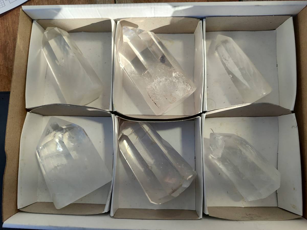 Polished Rainbow Veil Clear Quartz Crystals x 6 From Madagascar - Toprock Gemstones and Minerals 
