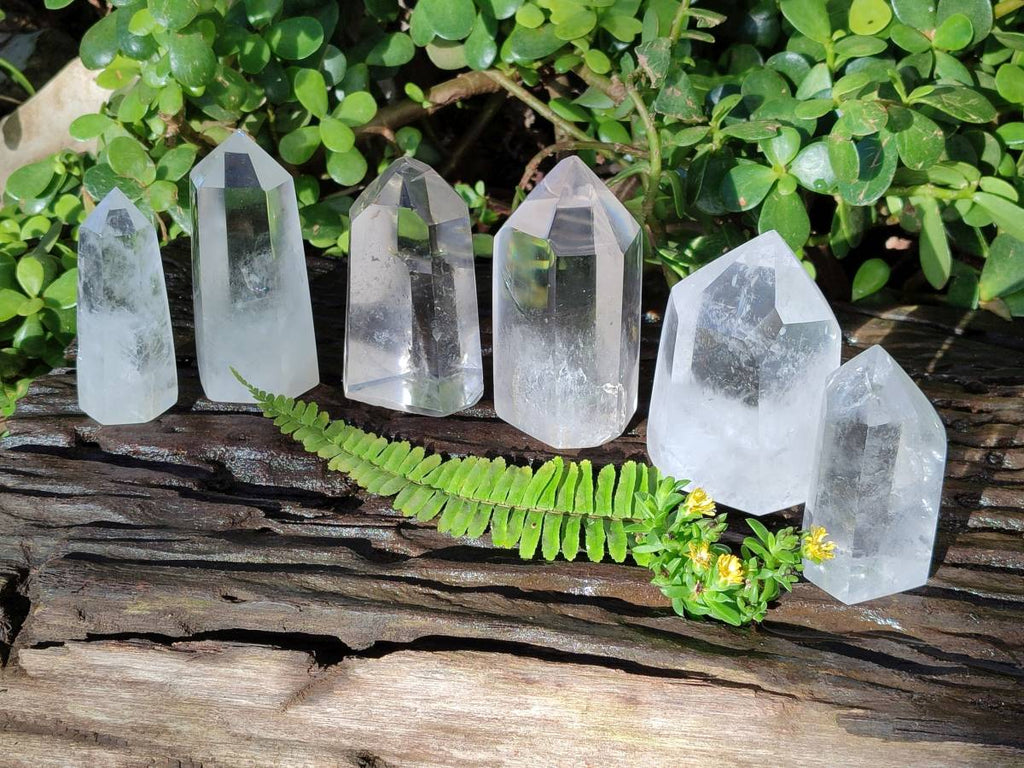 Polished Rainbow Veil Clear Quartz Crystals x 6 From Madagascar - Toprock Gemstones and Minerals 
