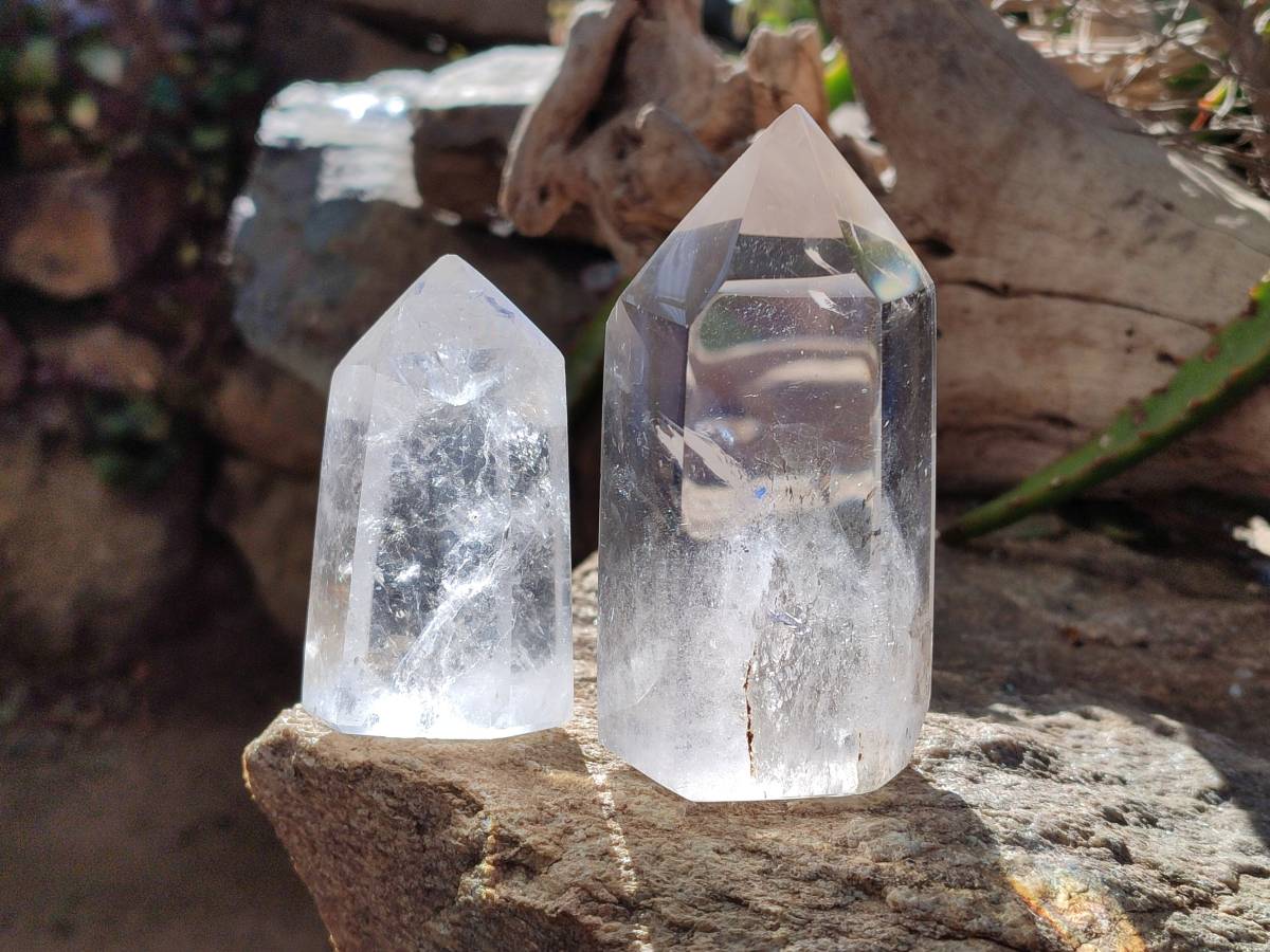 Polished Rainbow Veil Clear Quartz Crystals x 6 From Madagascar - Toprock Gemstones and Minerals 