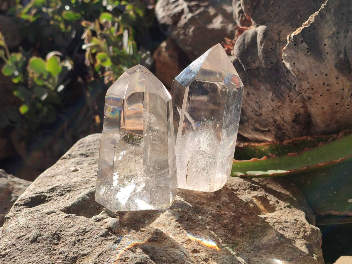 Polished Rainbow Veil Clear Quartz Crystals x 6 From Madagascar - Toprock Gemstones and Minerals 