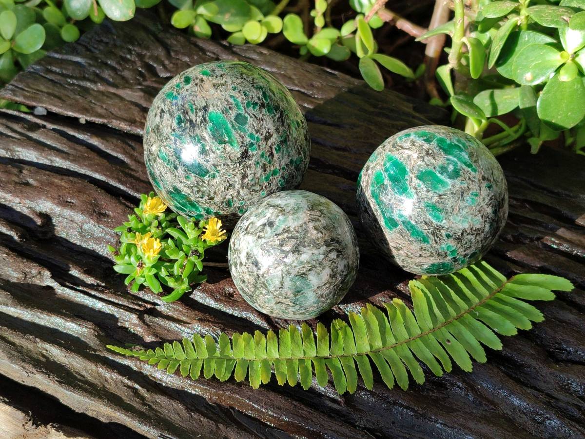 Polished Emerald Mica In Spheres x 3 From Mutoko, Zimbabwe - Toprock Gemstones and Minerals 