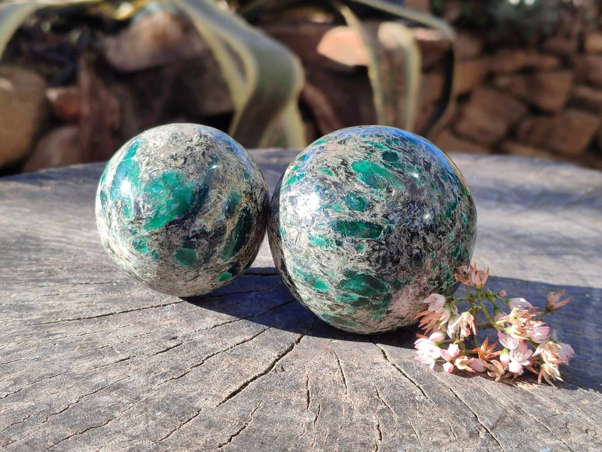 Polished Emerald Mica In Spheres x 3 From Mutoko, Zimbabwe - Toprock Gemstones and Minerals 