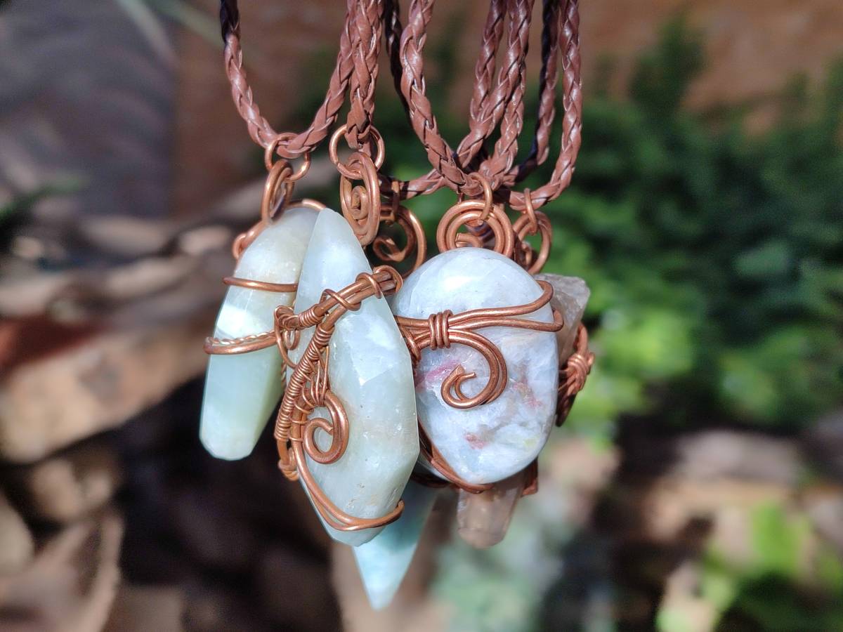 Hand Made Copper Wire Wrapped Pendants x 6 From Southern Africa - Toprock Gemstones and Minerals 
